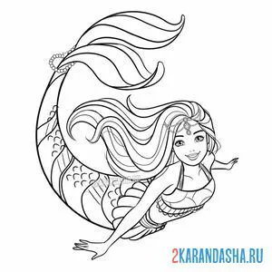Раскраска русалка принцесса барби онлайн