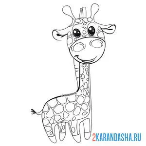 Распечатать раскраску жираф с большими глазами на А4