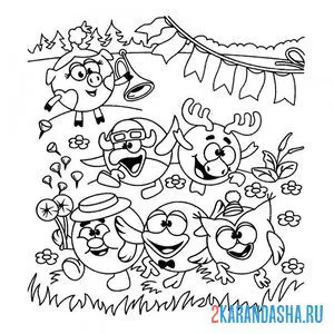 Раскраска друзья собрались | смешарики