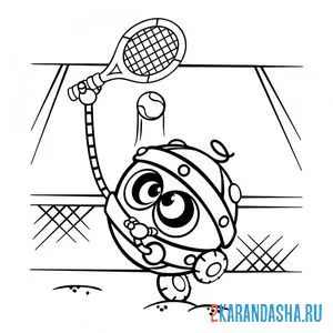 Раскраска робот биби играет в теннис | смешарики онлайн