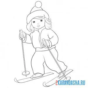 Распечатать раскраску зимний вид спорта катание на лыжах на А4