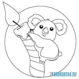 Распечатать раскраску коала на празднике на А4