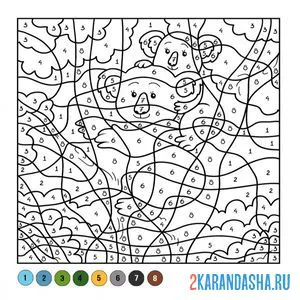 Распечатать раскраску по номерам: коала с детенышем на А4