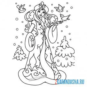Распечатать раскраску русская принцесса зимы на А4