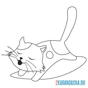Раскраска кот потягивается онлайн