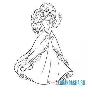 Распечатать раскраску принцесса ариэль в свадебном платье на А4