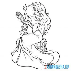 Распечатать раскраску русалочка принцесса ариэль на А4