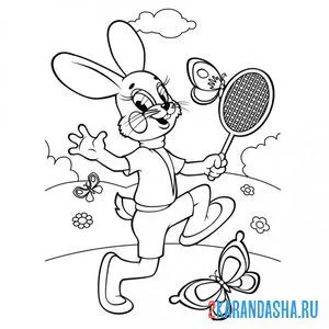Раскраска заяц с ракеткой онлайн