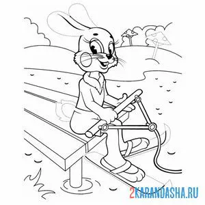 Раскраска заяц на водных лыжах онлайн