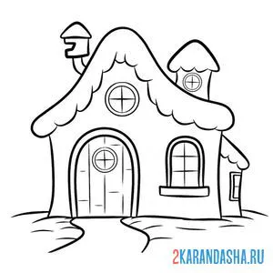 Раскраска зимний домик в снегу онлайн