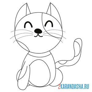 Распечатать раскраску счастливый котенок на А4