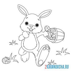 Раскраска заяц с корзинкой яиц онлайн