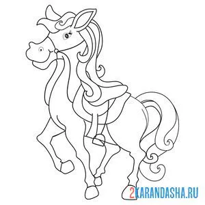 Раскраска лошадь с гривой онлайн