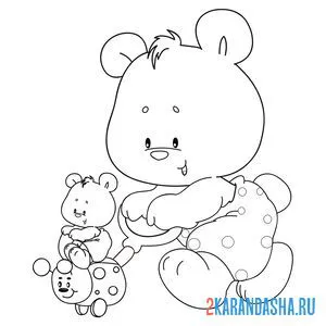 Распечатать раскраску медведь мама и малыш на А4