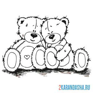 Распечатать раскраску два медведя тедди любовь на А4