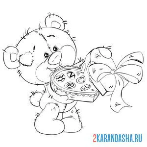Раскраска медвежонок тедди с конфетами онлайн