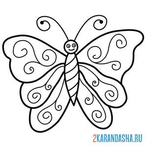 Распечатать раскраску бабочка с рисунком на крыльях на А4