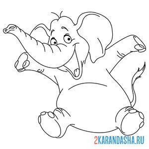 Распечатать раскраску счастливый слон на А4