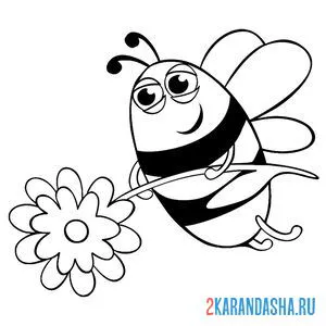Распечатать раскраску пчелка с цветочком на А4