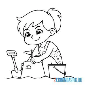 Распечатать раскраску девочка играет в песок на А4