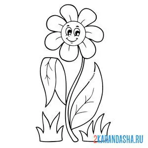 Раскраска улыбающийся цветок милая ромашка онлайн
