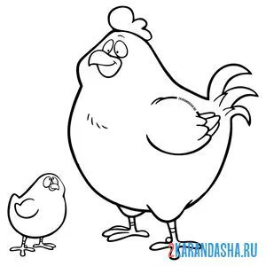 Онлайн раскраска мама курица и цыпленок