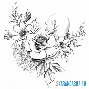 Раскраска роза в цветах онлайн