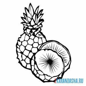 Раскраска ананас и кусочек онлайн