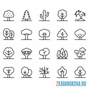 Раскраска много разных деревеьв онлайн