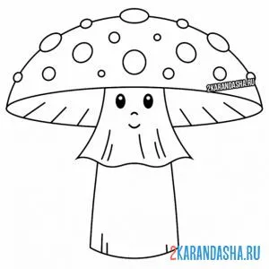 Раскраска гриб в шляпке с глазками онлайн