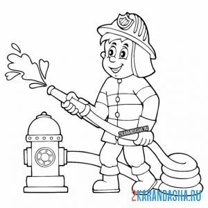 Раскраска пожарный у крана онлайн