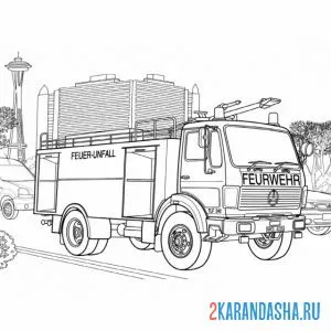Раскраска пожарная машина в мегаполисе онлайн