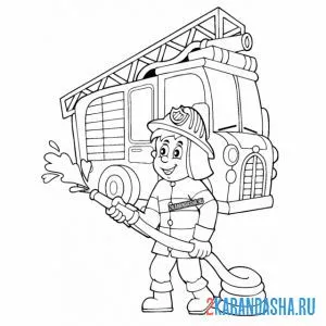 Раскраска пожарный сзади пожарная машина онлайн