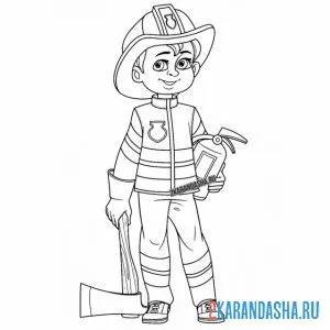 Раскраска пожарный в защитном костюме онлайн