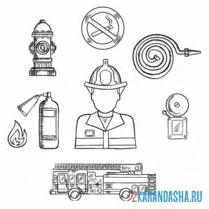 Раскраска пожарный разные иконки онлайн
