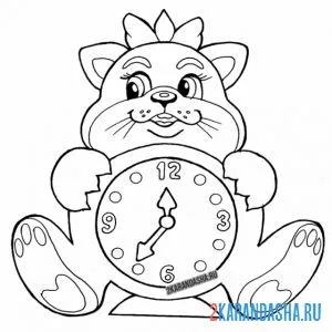 Онлайн раскраска часы в котике