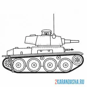 Распечатать раскраску маленький военный танк на А4