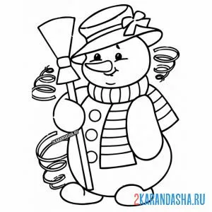 Раскраска снеговик в шарфе и шляпе онлайн