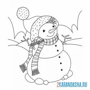 Раскраска снеговик в теплой шапке онлайн