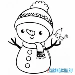Раскраска маленький снеговик в шапке онлайн