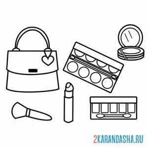 Раскраска сумочка и косметика онлайн