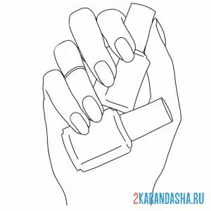 Раскраска рука держит лак для ногтей онлайн