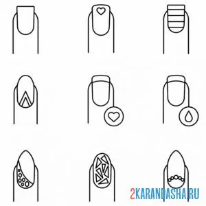 Раскраска разные рисунки на ногтях онлайн