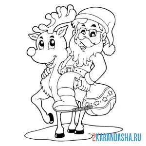Раскраска новогодний олень и дедушка мороз онлайн