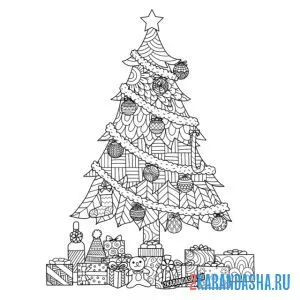 Раскраска новогодняя елка антистресс онлайн