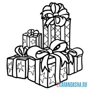 Раскраска много подарков онлайн