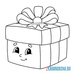 Раскраска коробка подарка с глазками онлайн