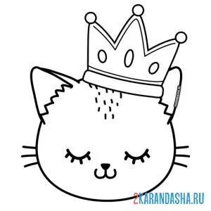 Распечатать раскраску котик корона милость на А4