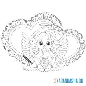 Раскраска ангел в сердечках онлайн