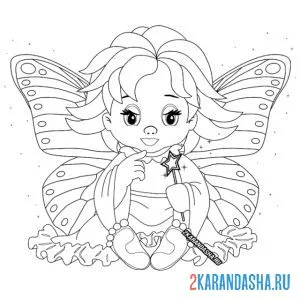 Раскраска ангел с большими крыльями онлайн